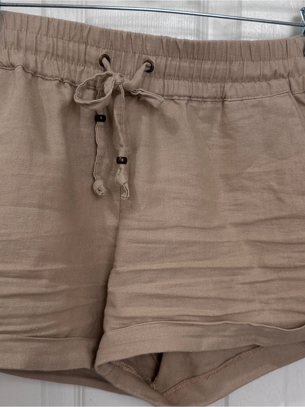 Love Tree Casual Beige Drawstring Linen-Blend Shorts